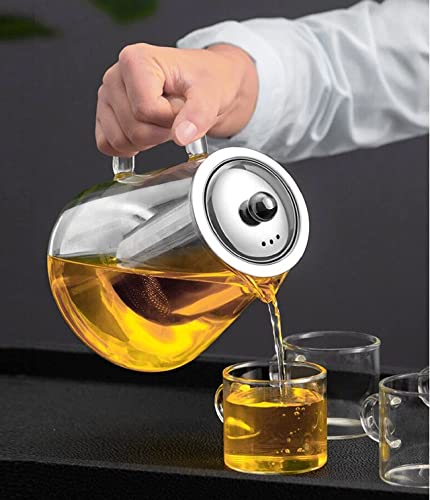Shinzy 950ml Borosilicate Glass Teapot Kettle, Stovetop & Microwave Safe Glass Teapot With Removable Stainless Steel Infuser, Premium Quality Teapot/Coffee Pot with 4 Nos 100ml Transparent Cup