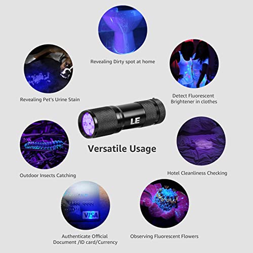 Lepro UV Flashlight, Black Light UV Torch, 9 LED 395nm UV Light, Blacklight Detector for Pet Urine, Stain, Bed Bugs, Scorpion and More, Ultraviolet Flashlight Mini, 3 AAA Batteries Included