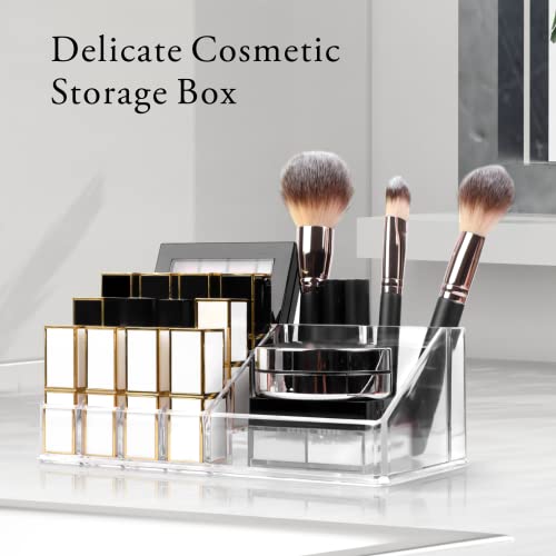 Baytion Makeup Organizer Lipsticks Organizer,Acrylic Cosmetic Storage with 16 Slots,Cosmetic Brush,Skin Care Product and Lipsticks Holder for Bathroom&Bedroom