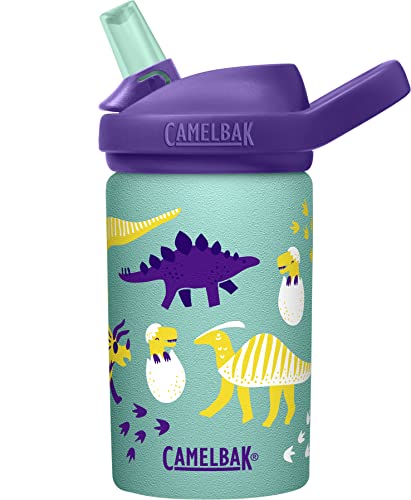 CamelBak Eddy+ Kids 14 oz Water Bottle with Straw, Single Wall Stainless Steel, Hatching Dinos