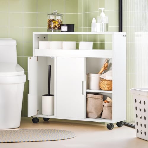(UAE STOCK) SoBuy BZR02-W New Version Bathroom Toilet Paper Cabinet, Bathroom Storage Cabinet Cupboard on Wheels,دولاب تخزين