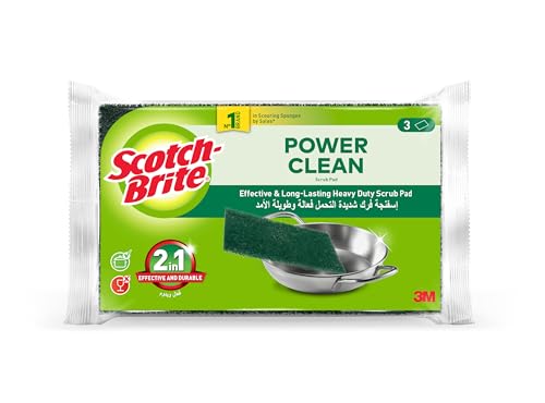 Scotch-Brite Heavy Duty Classic Scouring pad, 3 units/pack | Kitchen sponge | Dish sponge | Scrub | General Purpose Cleaning | Food Safe | Non-Rusting | Kitchen, Garage, Outdoor