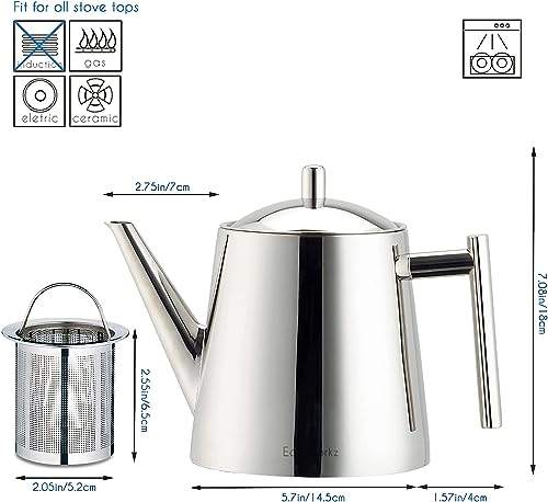 Easyworkz Stainless Steel Teapot with Removeable Infuser 1500ml Stovetop Tea Maker for Fruit Herbal and Infusion