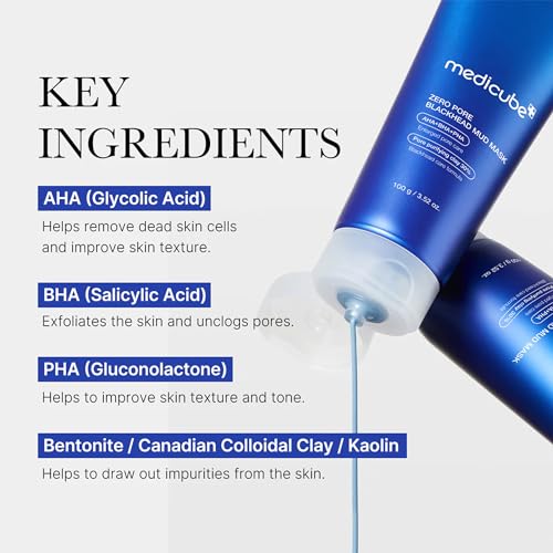 medicube Zero Pore Blackhead Mud Facial Mask - Skin Cooling & Pore Tightening - 3 Minute Quick Dry Formula with AHA, BHA, PHA, and Pore-Purifying Clay - Korean Face Mask 3.52 oz