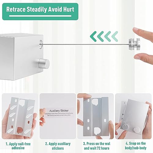 APAP Retractable Clotheslineï¼4.2m Wall Mounted Clothes Drying Line, 304 Stainless Steel Clothes Lineï¼Heavy Duty Stainless Steel Extendable Laundry Line for Indoor Outdoor Bathroom Balcony (White)