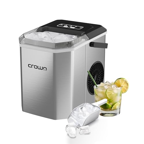 Crownline Portable Ice Maker, 12kg/Day, 1.3L Water Tank, Transparent Lid, Ice Basket, 2 Cube Sizes (S/L), Fast Ice Production – Perfect for Home, Office & Parties | IM-411