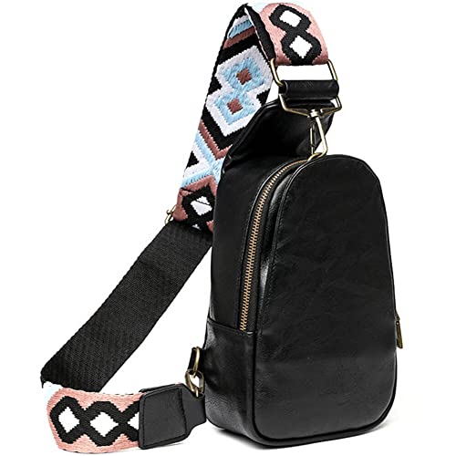 WINSEAD Sling Bag for Women Fanny Pack Crossbody Bags for Women Chest Bags Cross Body Purse PU Shoulder Backpack, A - Black, Black Bag, Crossbody