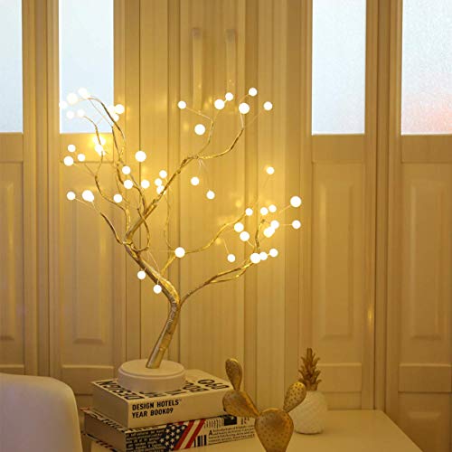 U-HOOME Tree Lights Night Light with Touch Button, 36 LED Pearl Beads Fairy Light Children's Room Décor Battery & USB Powered Tree Lamps Bedside & Table Lamps for Kids Room,Christmas