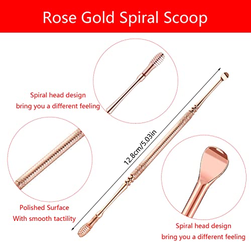 Voccos 2Pcs Ear Wax Removal, Earwax Remover, Ear Wax Removal Tool Professional Ear Cleaner Stainless Steel 360° Spiral Ear Cleaning Tool Ear Pick Spoon Ear Wax Removal Kit for Kids Adults (Rose Gold)