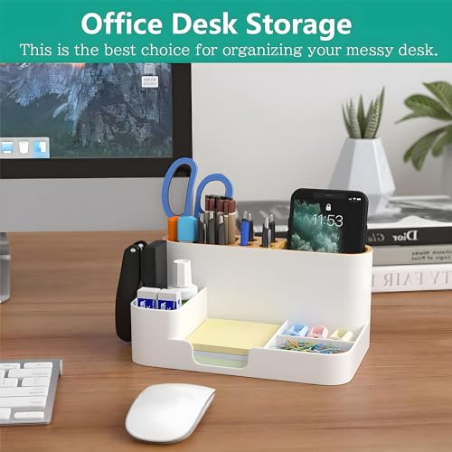 Aputue Modern Desk Organizer, Supplies Organizer with Pencil Holders, Sticky Note Tray, Office Stationery Desktop Organizer, Paperclip Storage and Office Accessories, Pen Organizer for Desk