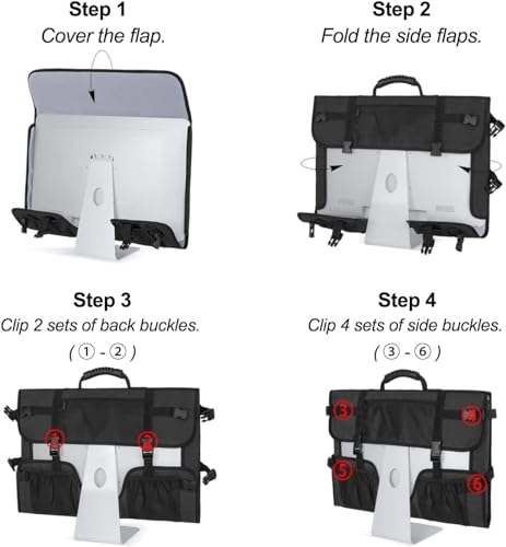Mancro Monitor Carrying Case Compatible with Apple 27" iMac Desktop Computer, Padded Travel Carrying Bag with Rubber Handle, Pockets for 27" Screen and Accessories, Protective Case Monitor Dust Cover