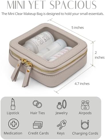 Small Cosmetic Bag for Purse Mini Makeup Bag for School Cute Clear Make Up Pouch for Travel Tiny Leather White Make Up Organizer Case for Backpack Toiletry Bag Waterproof Square Pouch with Zipper