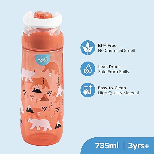 The Moon Brand Kids Water Bottle Portable 735ml for Indoor & Outdoor Activities: TravelPicnicsHikingschoolsports Spill ProofBreak ResistantBPA Free Dishwasher Safe, OdorFree ??Red