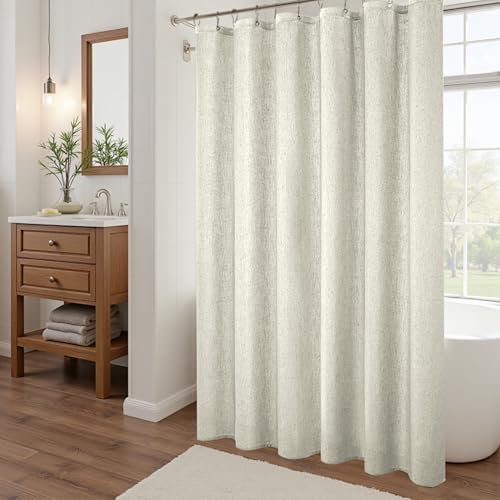 Textured Fabric Shower Curtain Liner Set with Hooks Waterproof Luxury Natural Linen Neutral Tone Burlap Woven Look Vintage Country Style Rustic Shower Curtains for Bathroom,Tan Beige,72x72 Inch