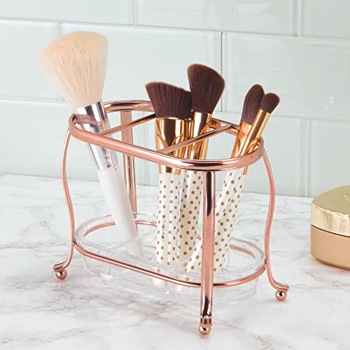 mDesign Makeup Organiser - Elegant Holder for Make-up Brushes - Cosmetic Accessory Stand - Made of Stainless Steel - Rose Gold/Clear