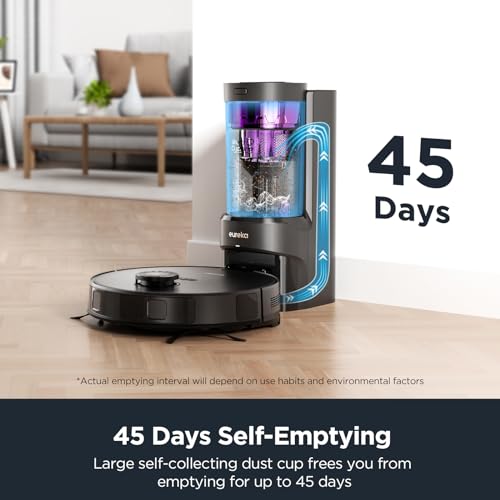 EUREKA Robot Vacuum Cleaner and Mop Function 2-1, Bagless Dust Self-Empty, Auto Lifting Mop, up to 180 Minutes Runtime, App Control, 5200mAh for Pet Hair, Carpets, Hard Floor