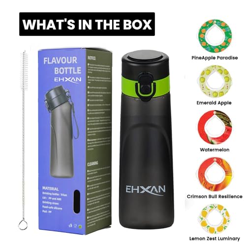 EHXAN Flavored Air Up Water Bottle 750 ML, 5 Flavor Air Up Pods Sports Water Bottle with Motivational Time Markers and Straw BPA-Free, for School Kids, Gym,Office,Outdoor (Black)