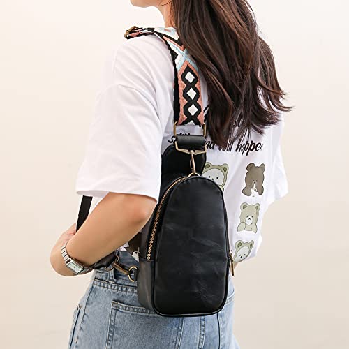 WINSEAD Sling Bag for Women Fanny Pack Crossbody Bags for Women Chest Bags Cross Body Purse PU Shoulder Backpack, A - Black, Black Bag, Crossbody