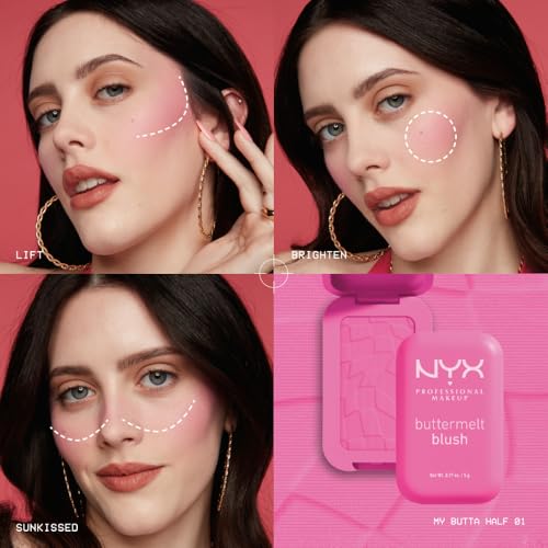 NYX Professional Makeup Buttermelt Blush, Powder Blush, up to 12 H Wear, Fade & Transfer Resistant, For The Butta.