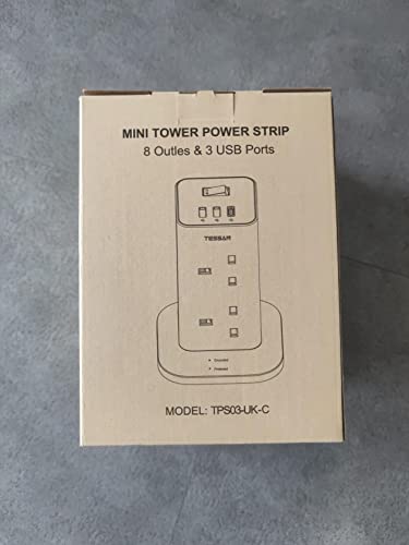 TESSAN Tower Extension Lead with USB C Slots, 8 Way Multi Plug Extension Sockets 2M Cord, Surge Protected Extension Lead with Switch, Multi Extension Plug Tower Power Strip for Home, School Supplies