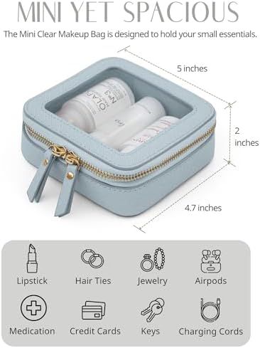 Small Cosmetic Bag for Purse Mini Makeup Bag for School Cute Clear Make Up Pouch for Travel Tiny Leather White Make Up Organizer Case for Backpack Toiletry Bag Waterproof Square Pouch with Zipper