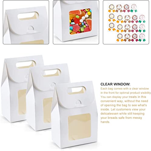 ELECDON Bakery Bags, Kraft Paper Bags Cookie Coffee Bags Gift Wrappers Holiday Party for Bakery Cookies Candies Dessert Chocolate Sandwich Lunch Bags, 25 Pcs, White Bag with Window Style