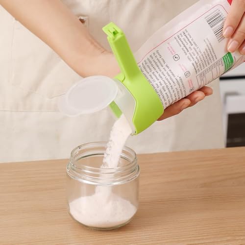 4PCS Food Bag Clips with Pour Spouts ? Food Storage Sealers for Snacks, Chips, Cereal, Coffee, Rice, Flour, Pet Food, and More ? Reusable Plastic Clips in 4 Colors, One Size