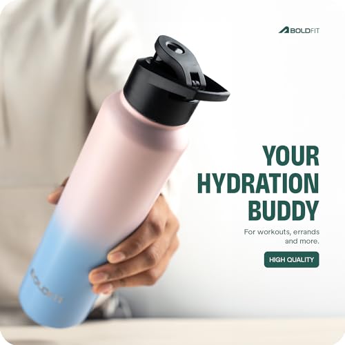 Boldfit Water Bottles Stainless Steel Water Bottle 1 litre Steel Water Bottles for School, Office, Home, Gym 1 litre Water Bottle for Men Leakproof, Rust free Steel Bottle -1000 ml Bottle Pink Blue