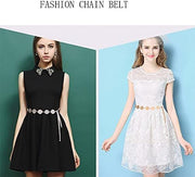 Women's Bohemian Chain Belt Dress Jeans Western Cowboy Waist Chain Belt Adjustable Metal Tapered Belt - Gold