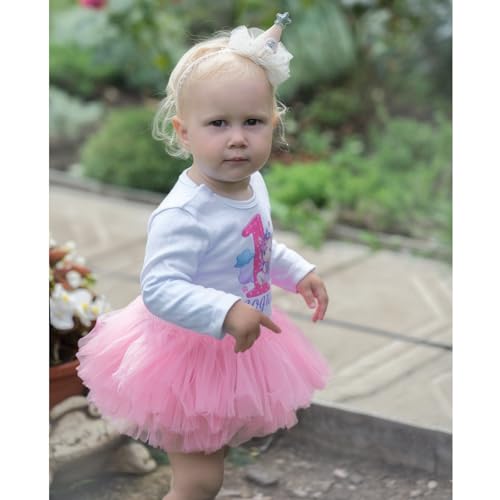 Baby Girl Tulle Tutu Skirt with Diaper Cover,Toddler Girls Fluffy Mesh Ruffle Birthday Party Dress