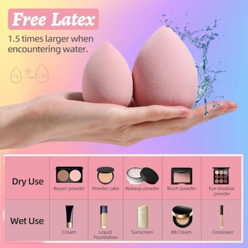 BS-MALL Makeup Sponge Set Blender Sponges 7 Pcs for Liquid, Cream, and Powder, Multi-colored with 1 Mini Makeup Sponge Pink (A-Pink)