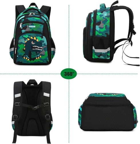 School Backpack, Backpack for Boys Girls School Bookbags, Kindergarten Elementary Middle School, Lightweight Waterproof Multifunctional Large Capacity for Backpack (16 inch Dinosaur Fun Prints)