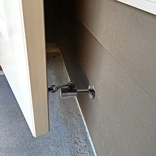 Sumnacon Sturdy Door Stopper with Hook - Stainless Steel Modern Door Stop with Rubber Buffer, Wall Mounted Metal Doorstop with Hardware for Home Office, Black
