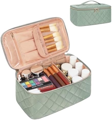 OCHEAL Makeup Bag, Portable Cosmetic Bag, Large Capacity Travel Makeup Case Organizer, Black Makeup Bags For Women Toiletry Bag for Girls Traveling With Handle and Divider