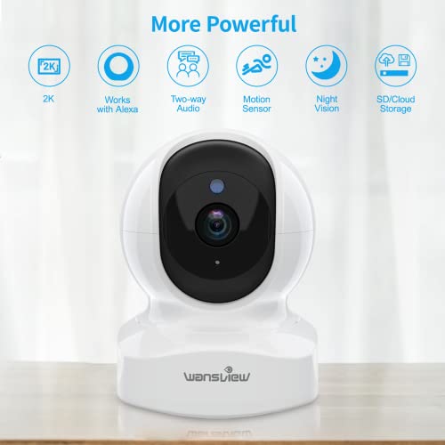wansview Security Indoor Pet Camera, 2K Dog Camera with APP, WiFi CCTV Camera House Security for Baby Monitor, Real-time Alert 2-Way Audio Night Vision Pan/Tilt, SD Card Storage, Works with Alexa Q5