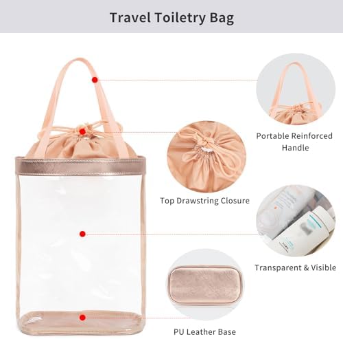 onemoky Travel Toiletry Bag, Clear Makeup Bag for Women, TSA Approved Toiletry Bag, Waterproof Clear Bag Cosmetic Pouch, Transparent Makeup Organizer, Carry on Airport Airline Compliant, Beige