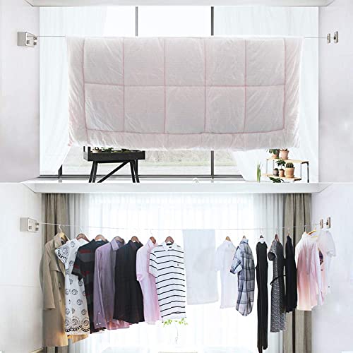 AUTOYSUR 13.8 Ft Adjustable Stainless Steel Double Clothesline Retracting Indoor/Outdoor Heavy Duty Laundry Line, Black