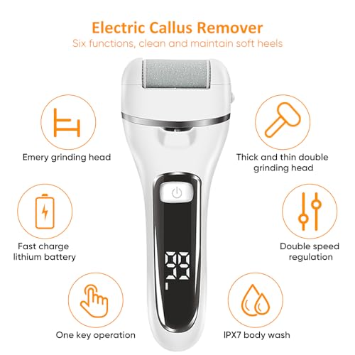 Electric Callus Remover for Feet | Rechargeable Foot File, Electric Foot Scrubber | 18 Piece Pedicure kit for Cracked Heels & Dead Skin with 3 Roller Heads By Quantum Lux (White)
