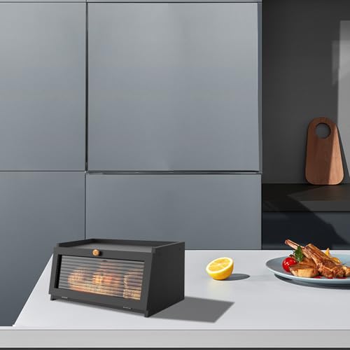 Bread Box for Kitchen Countertop Large Bread Box Farmhouse Bread Container Bread Storage with Window Bread Holder Black