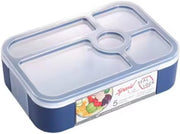Bento Lunch Box -Leakproof, BPA-Free, Airtight Tiffin with Spoon & Fork- 5 Compartments, 1100ml, Microwave Safe Bento Box For Kids & Adults - Ideal for School & Office (Blue)