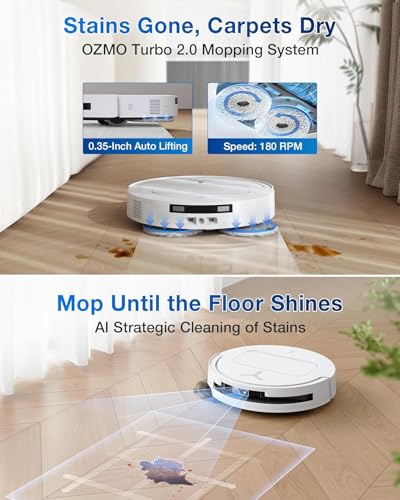 ECOVACS 15,000 Pa DEEBOT T50 PRO Omni Robot Vacuum Cleaner with all in 1 Station, Extended Side Brush and Mop, Auto Mop Wash with 75°C Hot Water, Ultra Thin 81 mm, White