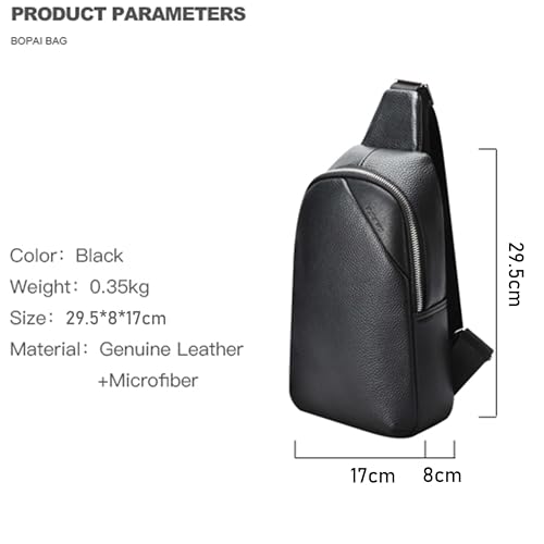 Bopai Unisex Premium Side Sling Bag Water Resistant Cow Hide Leather Crossbody Bag for Travel Office Business Casual, BO-SL901