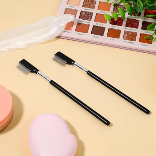 IBBO 2Pcs Eyelash Comb, Professional Black Eyelash Separator Grooming Brushes, Eyelash Separator Comb Tool for Lashes Eyelash, Silver Metal Teeth Eye Makeup Tool for Women
