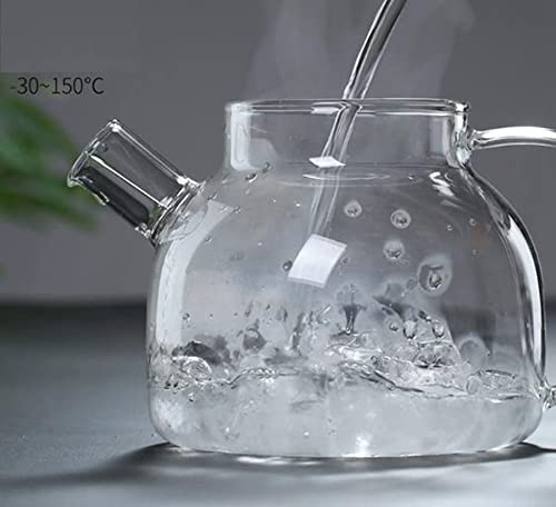 YumLock Glass Teapot with Removable Infuser, Stovetop Safe Teapot for Loose Leaf and Blooming Tea, 1000ML Clear Teapots with Bamboo Lid
