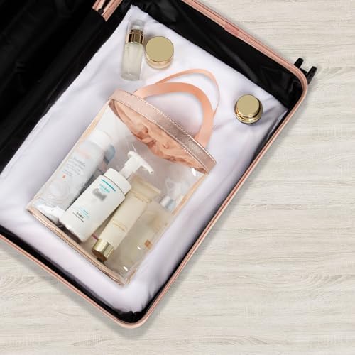 onemoky Travel Toiletry Bag, Clear Makeup Bag for Women, TSA Approved Toiletry Bag, Waterproof Clear Bag Cosmetic Pouch, Transparent Makeup Organizer, Carry on Airport Airline Compliant, Beige