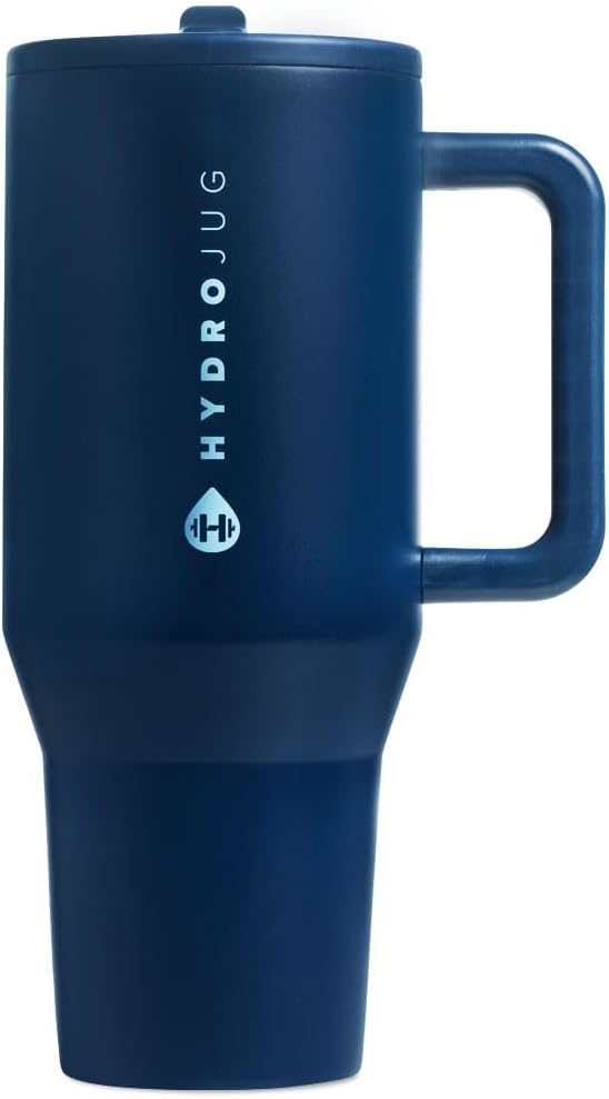 HydroJug Traveler - Modern 40 oz Tumbler with Handle & Simple Flip Straw - Car Cup Holder Friendly, Leak Resistant Water Bottle-Reusable Insulated Stainless Steel & Rubber Base - Gifts for Women & Men