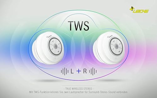 LEICKE Bluetooth Shower Speaker, Bluetooth Speaker Shower, Dust/Steam/Waterproof Shower Speaker with Suction Cup, Small Portable Wireless Speaker for Bathroom, Beach, Sauna, etc.
