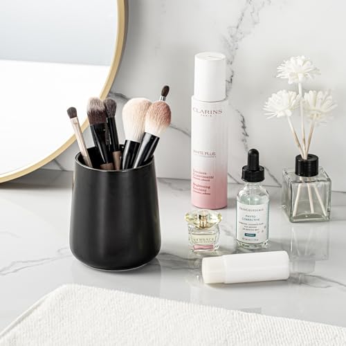 AZMOYAC Ceramic Bathroom Accessory Set 2 Pcs, Toothbrush Holder Set, Foaming Hand Soap Dispenser, Modern Home Aesthetic Bathroom Decor, Bathroom Organizer for Modern Bathrooms, Matte Black
