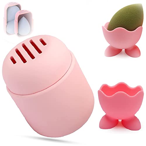 SYOSI Pink Silicone Makeup Sponge Holder & Drying Case, 2 Pack Beauty Storage for Women & Girls, Perfect for Organizing Makeup Tools