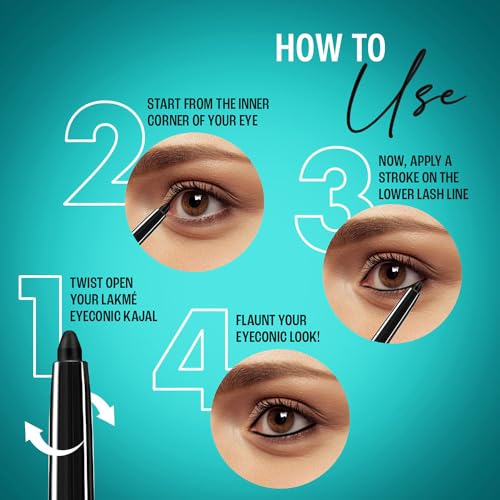 LAKMÉ Eyeconic Black Kajal, Matte Kohl Liner in a Twist Up Pencil - Waterproof, Smudge Proof & Long Lasting Eye Makeup, 0.35 g Twin Pack